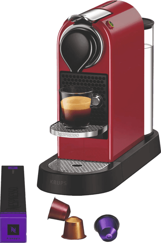 NESPRESSO Kapselmaschine XN7415 New CitiZ von Krups, Wassertank: 1 L, inkl. Willkommenspaket mit 7 Kapseln rot