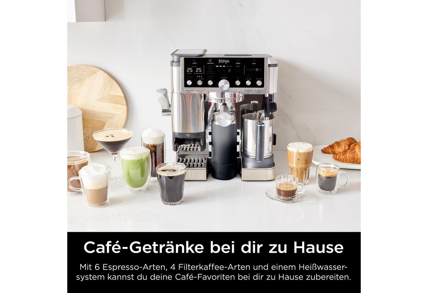 NINJA Espressomaschine ES701EU, 3-in-1-Kaffeemaschine für Espresso, Filterkaffee und Cold Brew silberfarben