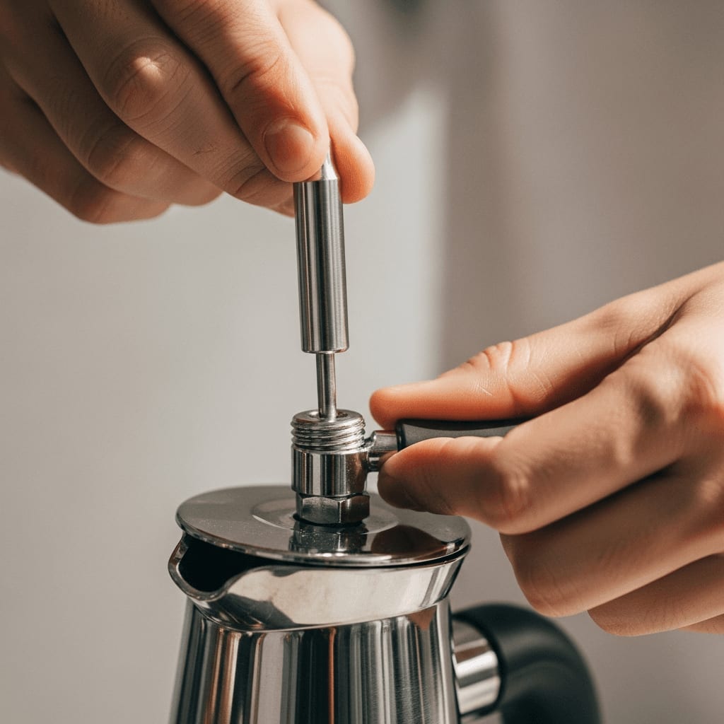 Eine Stickstoff-Kapsel wird auf den Kopf des Dispensers für den Nitro Cold Brew geschraubt