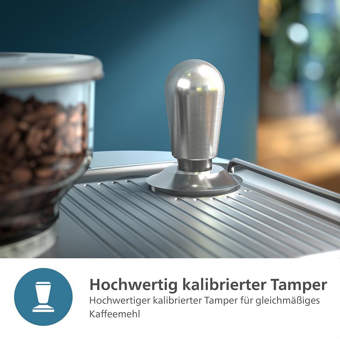 Philips Espressomaschine PSA3218/01 Barista Brew, halbautomatisch, mit 250-g-Bohnenbehälter, Korbfilter, Siebträger und Milchkanne aus Edelstahl, Silber silberfarben