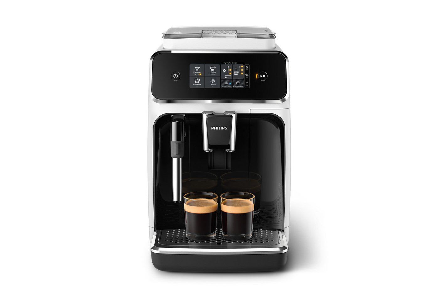Philips Kaffeevollautomat EP2223/40 2200 Series, 2 Kaffeespezialitäten, Panarello Milchschäumer, anpassbarer Aromastärke schwarz|weiß