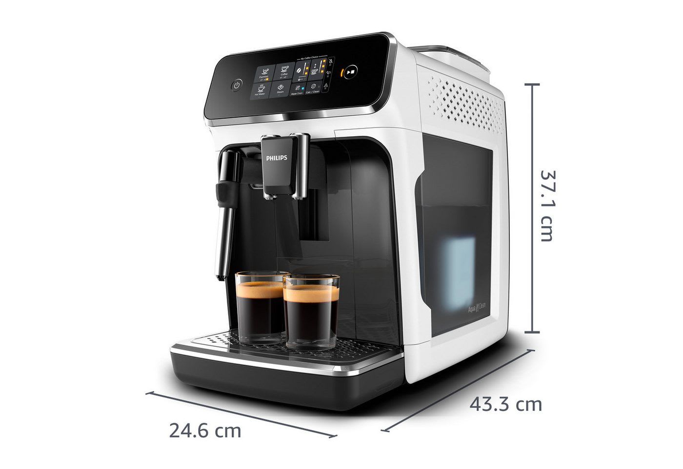 Philips Kaffeevollautomat EP2223/40 2200 Series, 2 Kaffeespezialitäten, Panarello Milchschäumer, anpassbarer Aromastärke schwarz|weiß