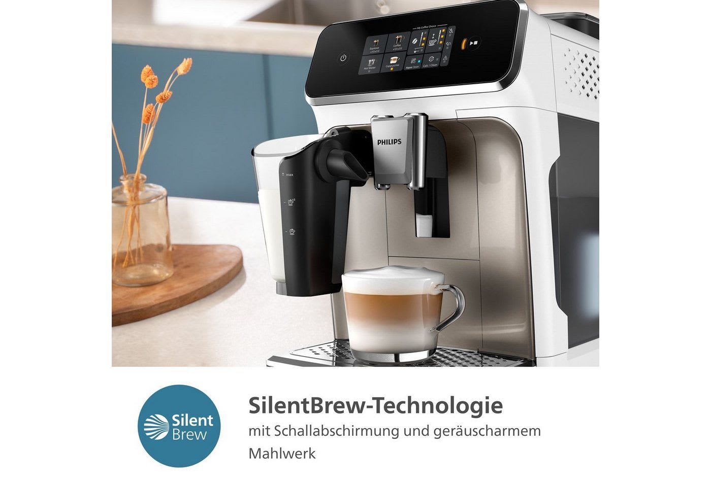 Philips Kaffeevollautomat EP2333/40 2300 Series, 4 Kaffeespezialitäten, mit LatteGo-Milchsystem weiß