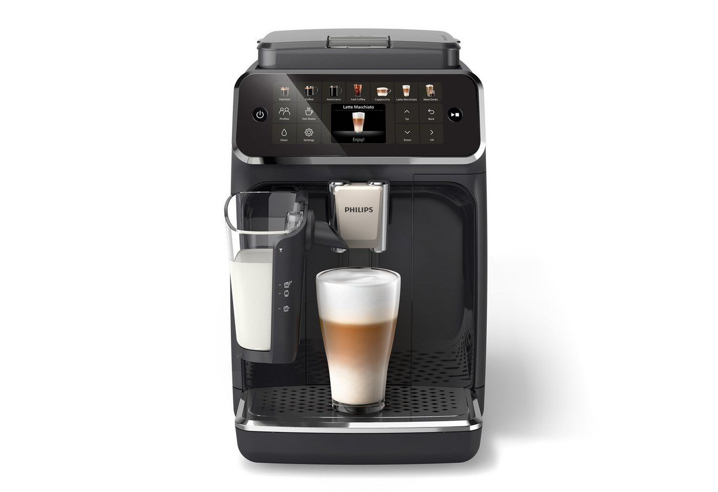 Philips Kaffeevollautomat EP4441/50 4400 Series, 12 Kaffeespezialitäten (heiß oder eisgekühlt), LatteGo-Milchsystem, SilentBrew Technologie schwarz