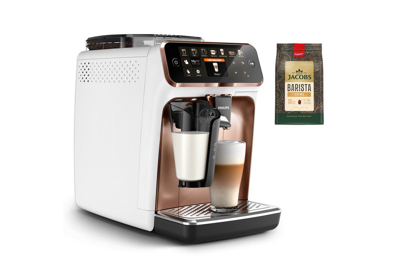 Philips Kaffeevollautomat EP5443/70 5400 Series, 12 Kaffeespezialitäten, LatteGo Milchsystem und 4 Benutzerprofilen weiß