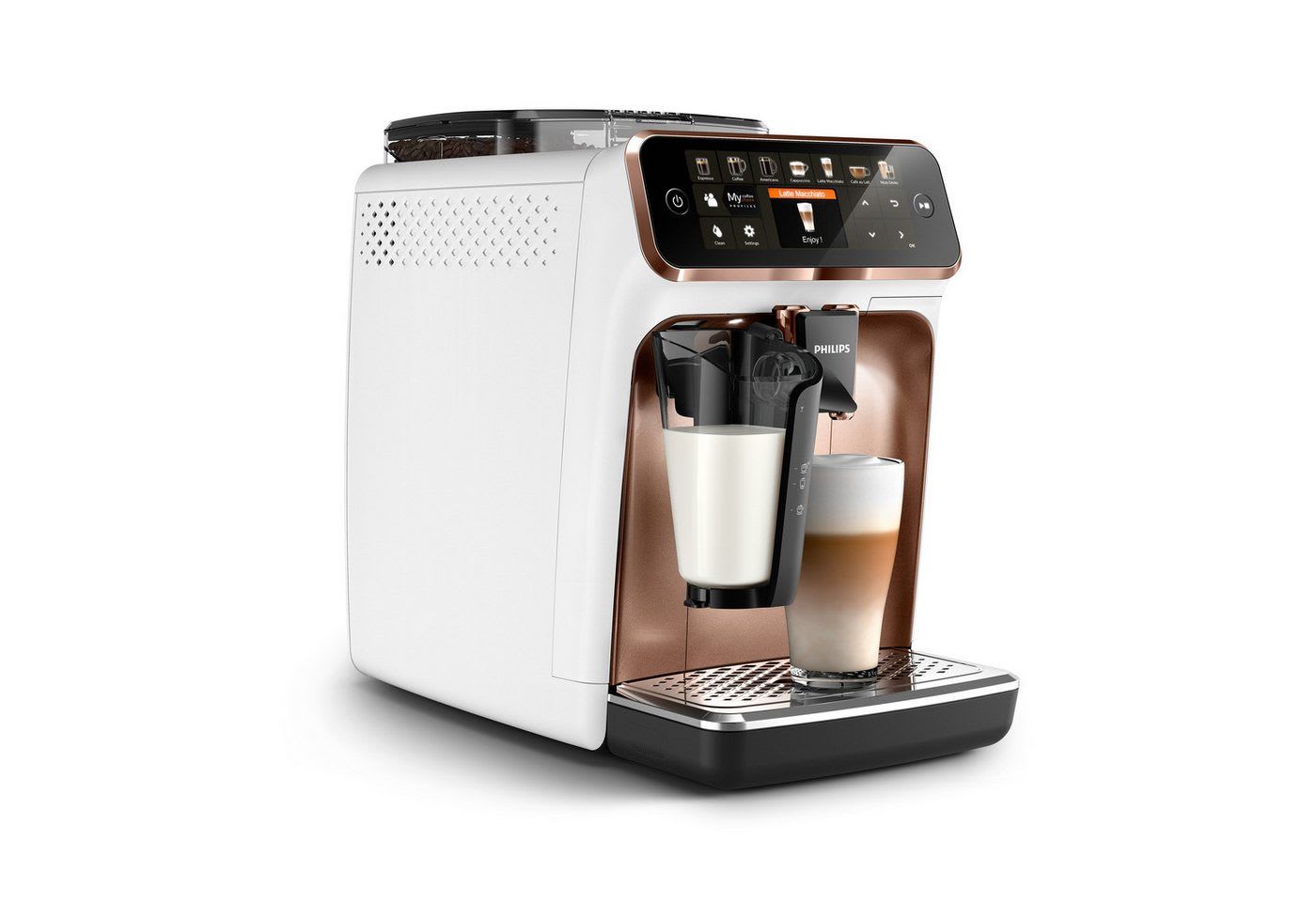 Philips Kaffeevollautomat EP5443/70 5400 Series, 12 Kaffeespezialitäten, LatteGo Milchsystem und 4 Benutzerprofilen weiß