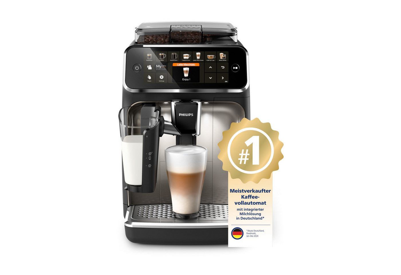 Philips Kaffeevollautomat EP5447/90 5400 Series, 12 Kaffeespezialitäten, LatteGo Milchsystem und 4 Benutzerprofilen schwarz