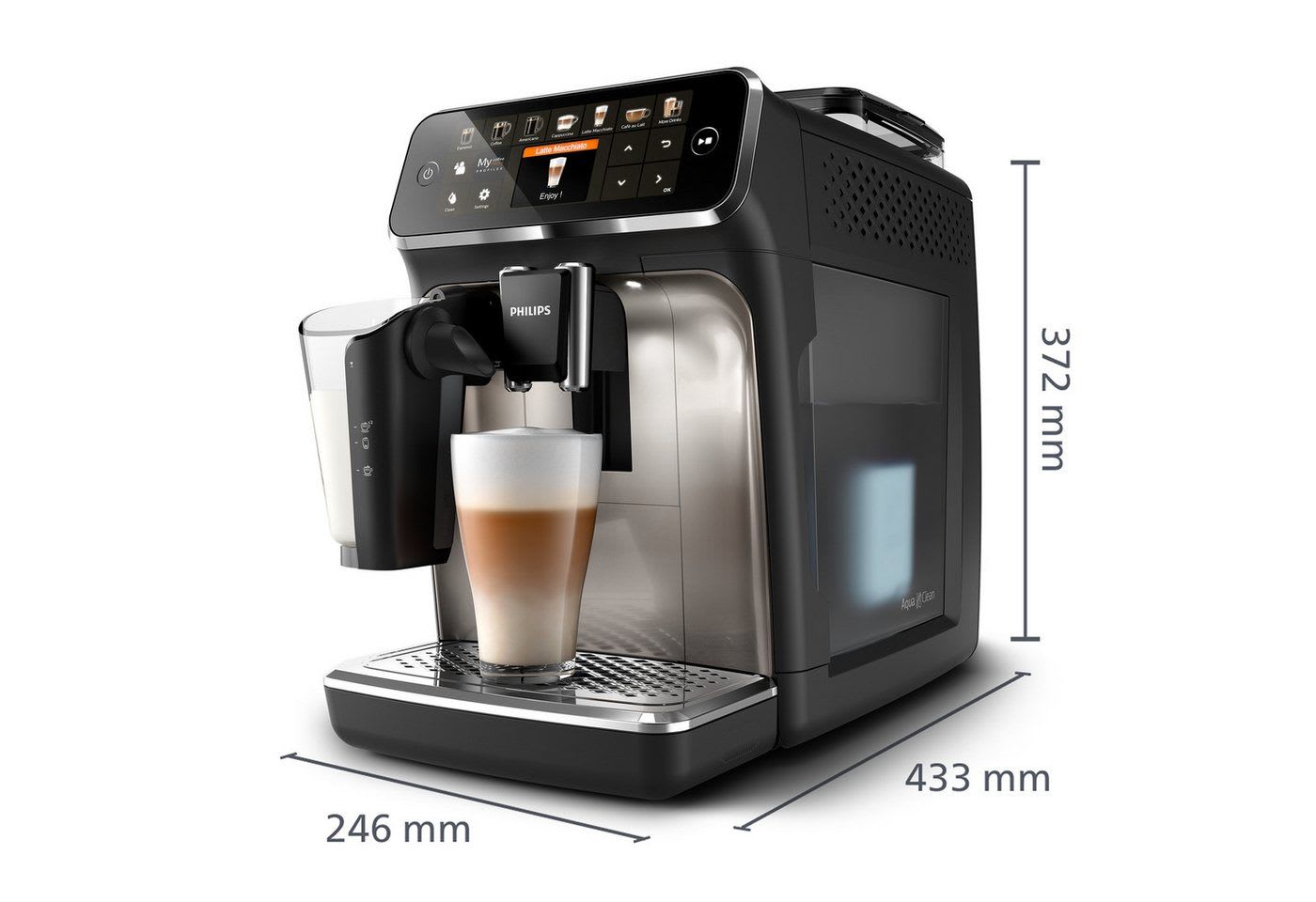 Philips Kaffeevollautomat EP5447/90 5400 Series, 12 Kaffeespezialitäten, LatteGo Milchsystem und 4 Benutzerprofilen schwarz