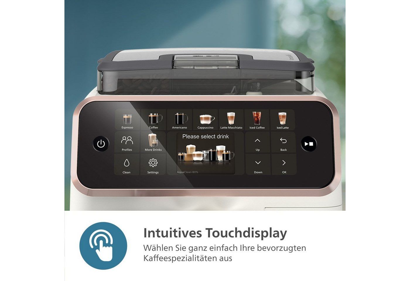 Philips Kaffeevollautomat EP5543/80 5500 Series, 20 Kaffeespezialitäten (heiß oder eisgekühlt), LatteGo-Milchsystem, SilentBrew Technologie weiß