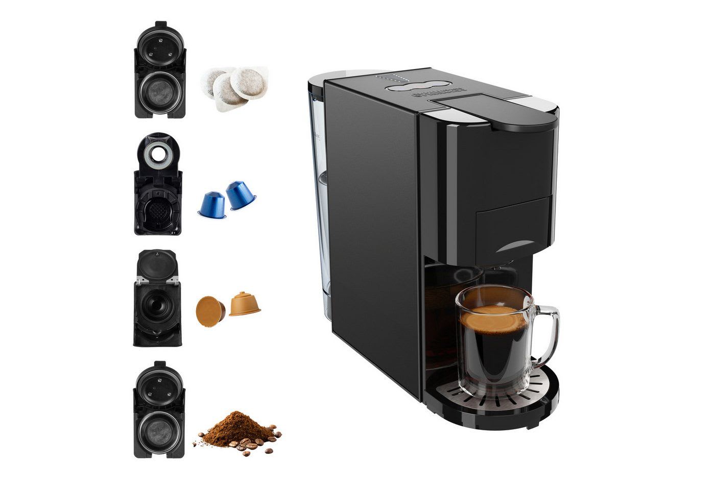 PRINCESS Kapselmaschine 249454, 4-in-1 Multi-Kapsel, 19 bar - Kaltbrühen schwarz