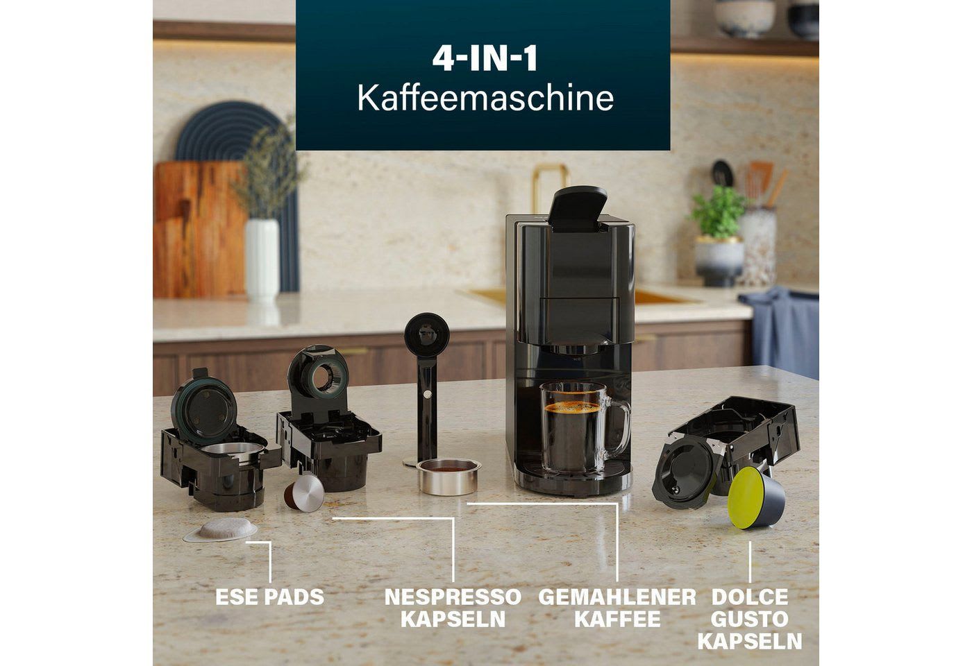 PRINCESS Kapselmaschine 249454, 4-in-1 Multi-Kapsel, 19 bar - Kaltbrühen schwarz