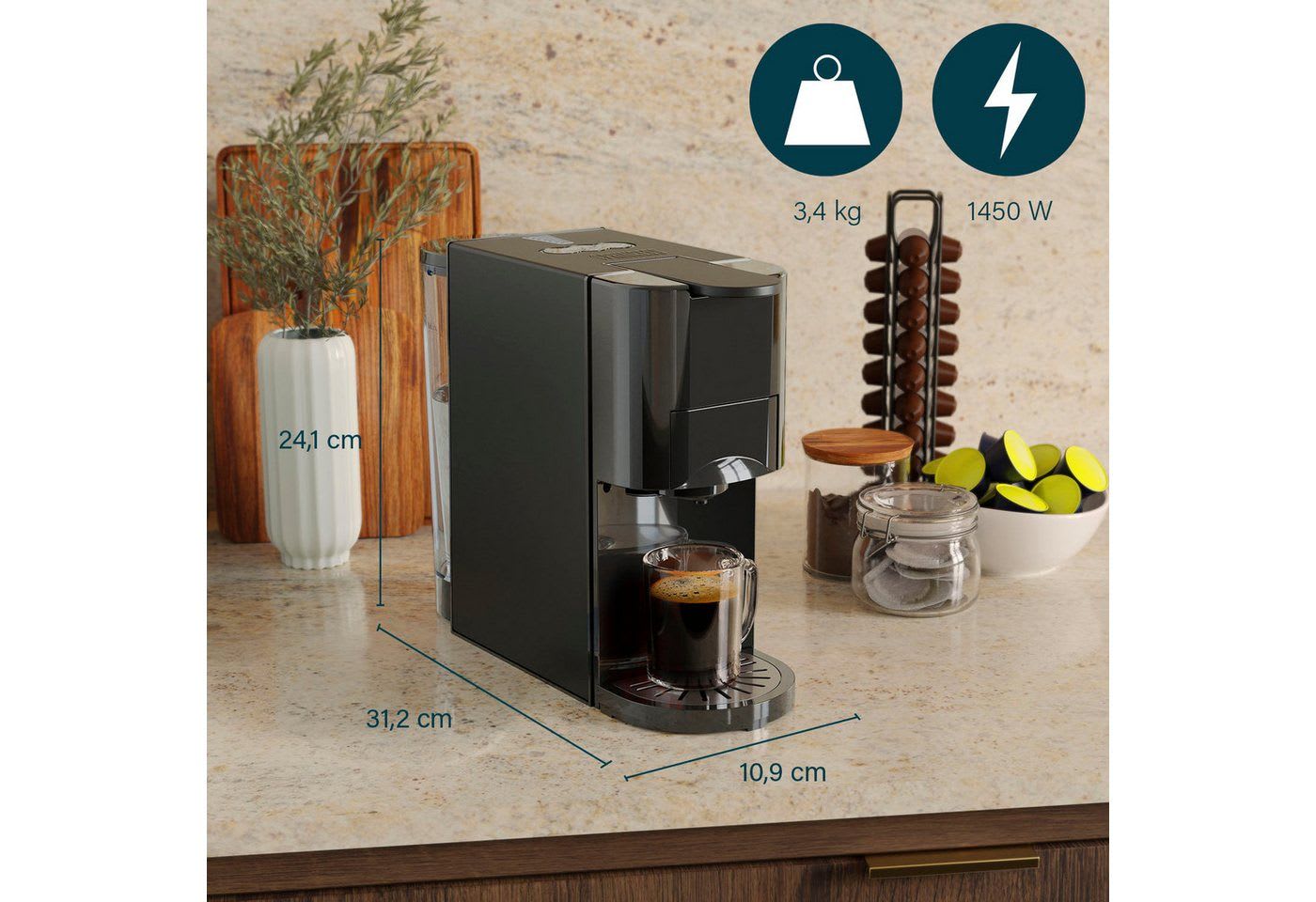 PRINCESS Kapselmaschine 249454, 4-in-1 Multi-Kapsel, 19 bar - Kaltbrühen schwarz