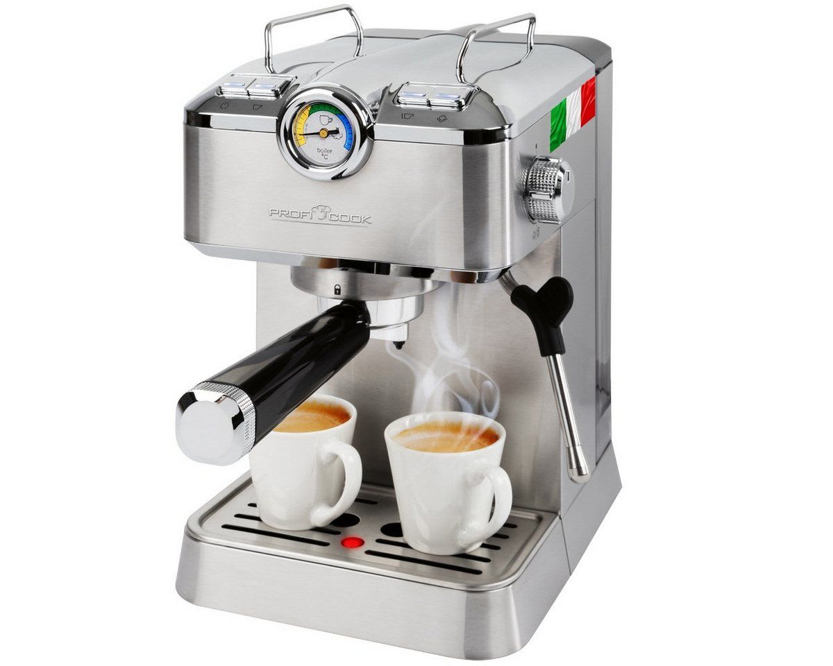 ProfiCook Espressomaschine PC-ES-KA 1267, Espressopumpe 20 bar, 2 Siebträger, Dampfdüse