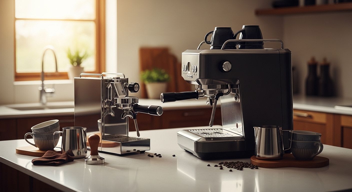 Der Siebträger-Kampf: Rancilio Silvia und Gaggia Classic Pro im direkten Vergleich auf einer modernen Küchentheke.