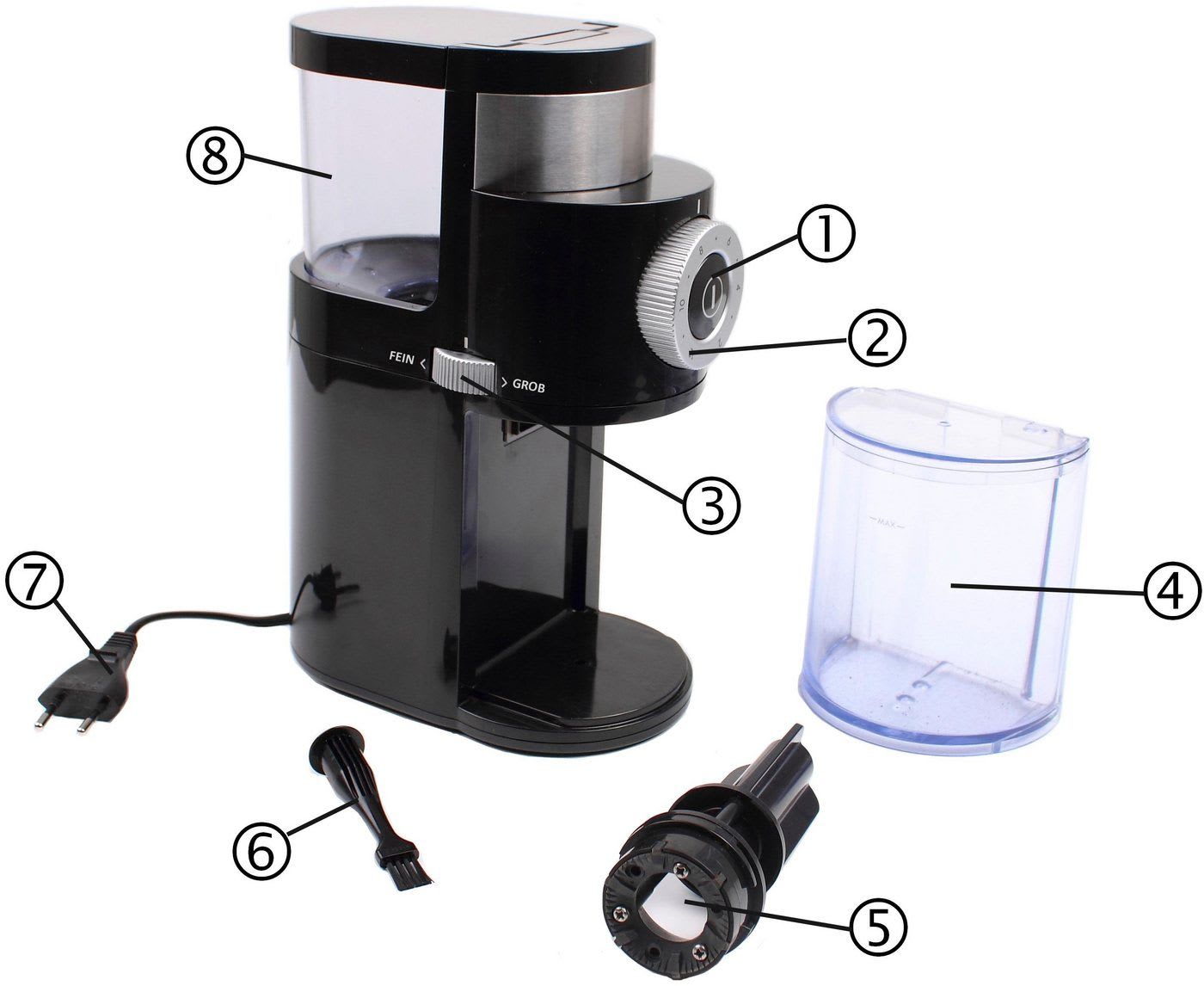 Rommelsbacher Kaffeemühle EKM200, 110 W, Scheibenmahlwerk, 250 g Bohnenbehälter schwarz
