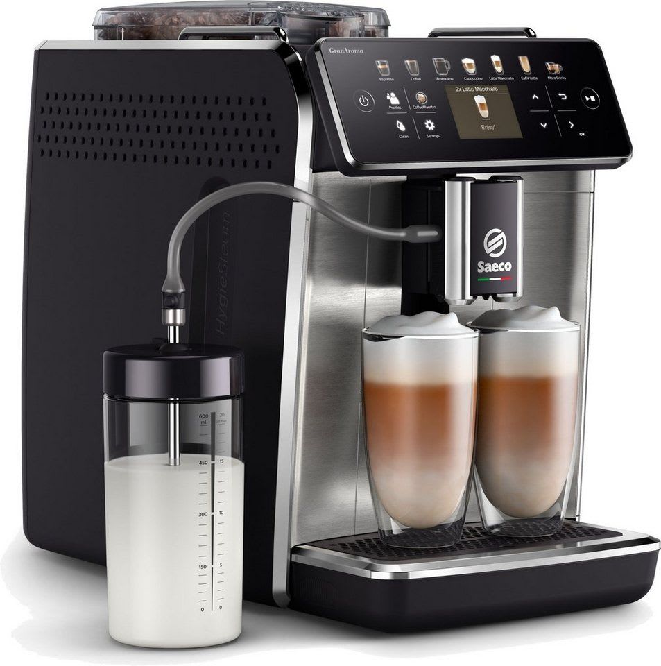 Saeco Kaffeevollautomat SM6585/00 GranAroma, 14 Kaffeespezialitäten, 4 Benutzerprofilen und TFT Display schwarz|silberfarben