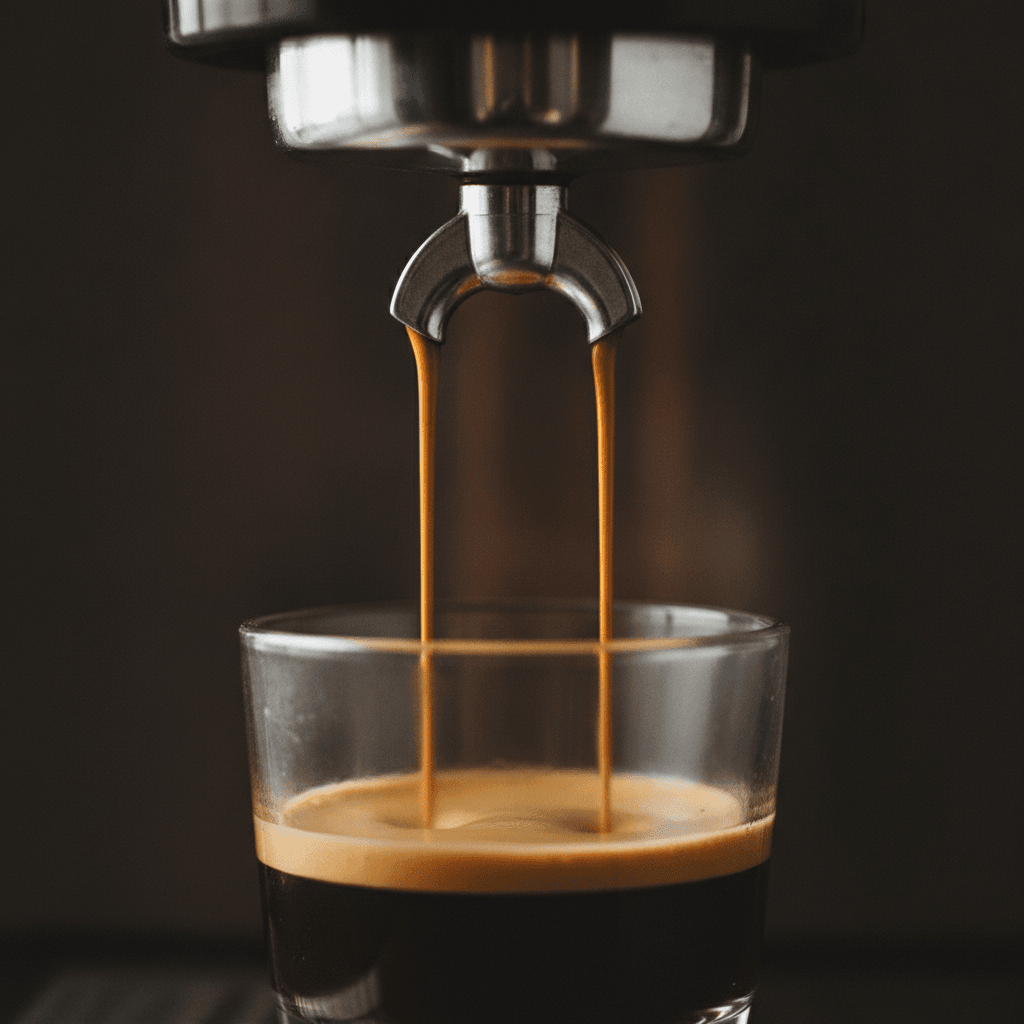 Espresso läuft aus dem Siebträger in ein Glas