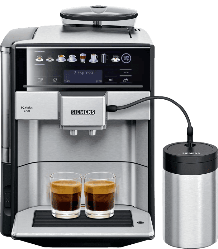 SIEMENS Kaffeevollautomat EQ6 plus s700 TE657M03DE, viele Kaffeespezialitäten, Doppeltassenfunk, Edelstahl-Milchbehälter, automatische Dampfreinigung, edelstahl