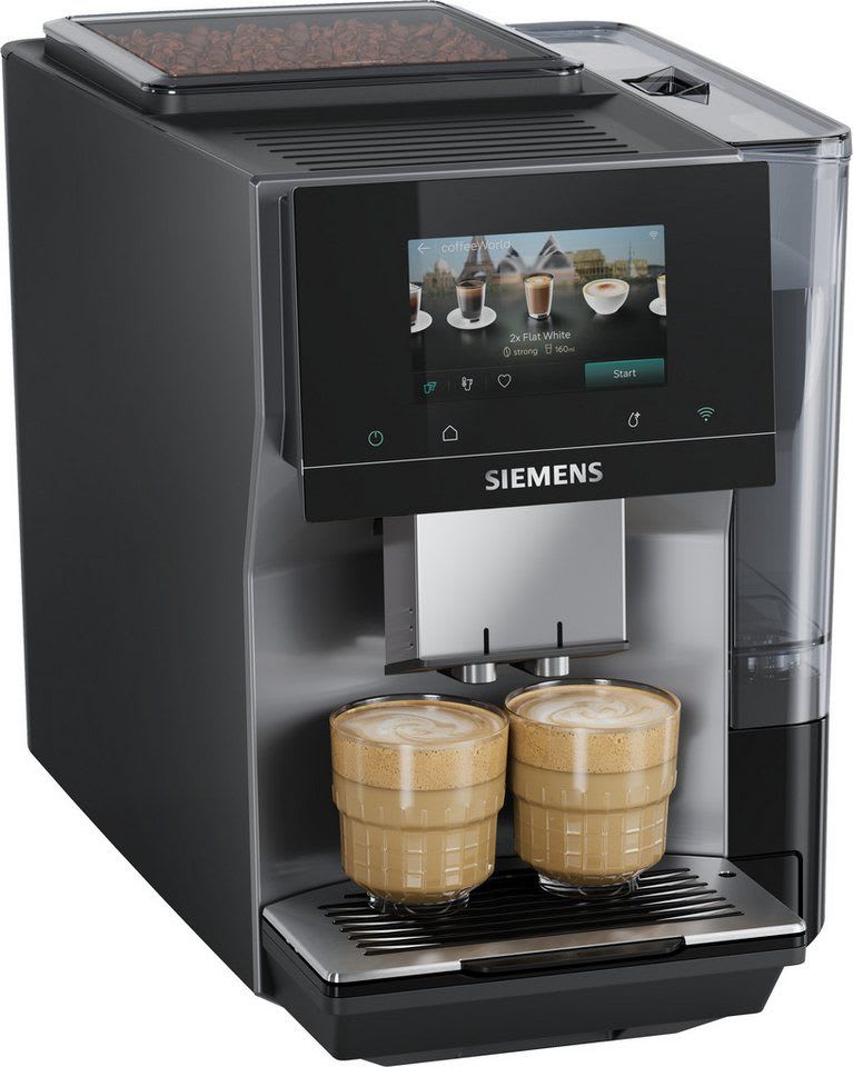 SIEMENS Kaffeevollautomat EQ700 TP725E01, 41 verschiedene Getränke, XL-Getränke, 20 Favoriten, farbiges Full-Touch-Display, Doppeltassenfunktion, sehr leise, grau