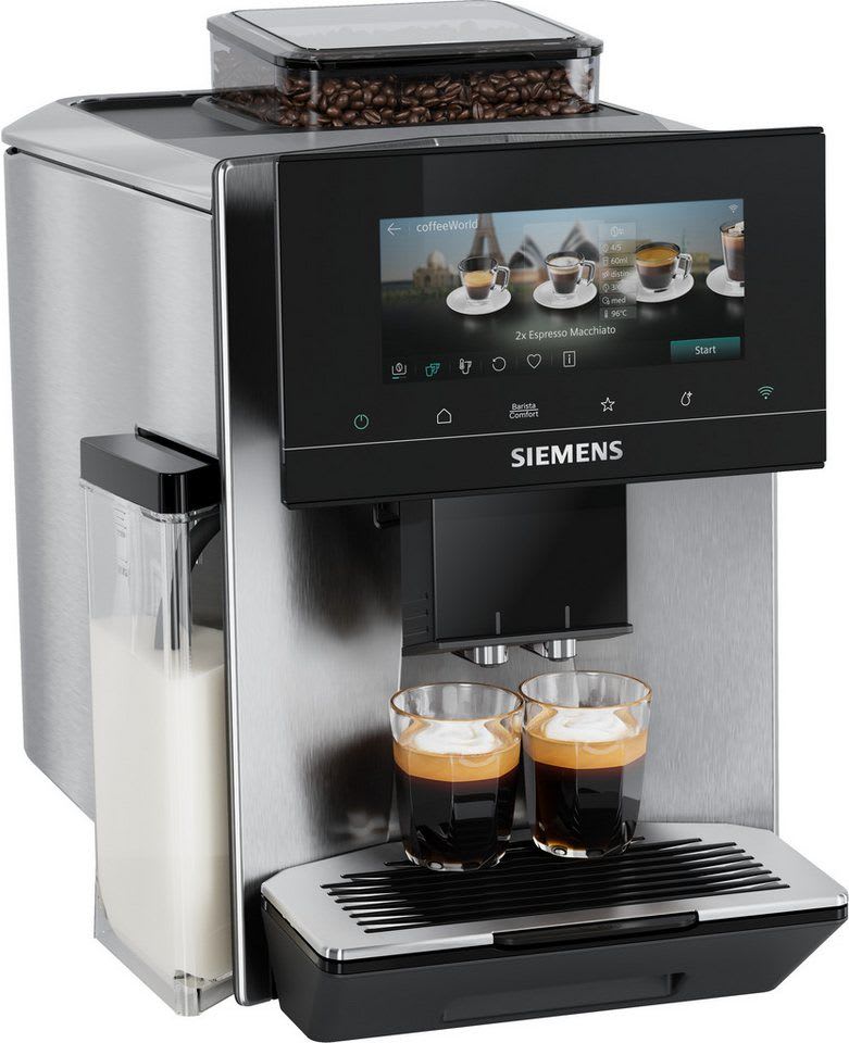 SIEMENS Kaffeevollautomat EQ900 TQ923E03, 41 versch. Getränke, XL-Getränke, Doppeltassenfunktion, farbiges 6.8'' TFT-Display, individuelle Aromaeinstellung, Edelstahl