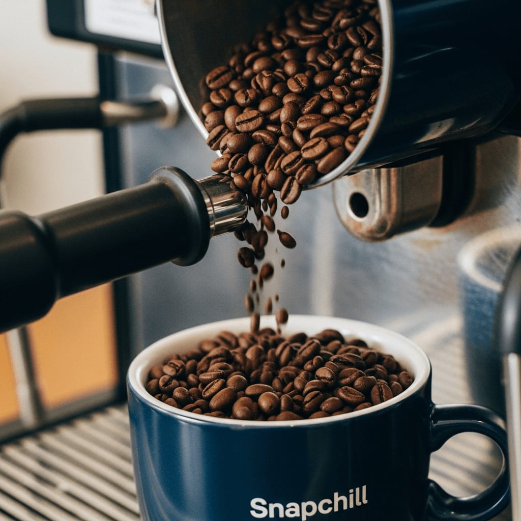 Kaffeebohnen werden in eine Snapchillâ„¢-Maschine gegossen