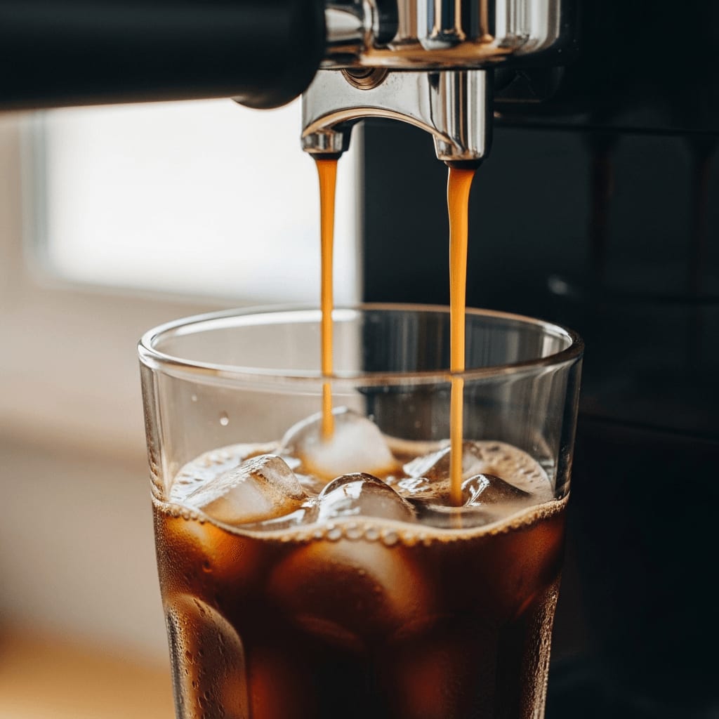 Eiskaffee wird aus einer Snapchill-Maschine in ein Glas gefüllt