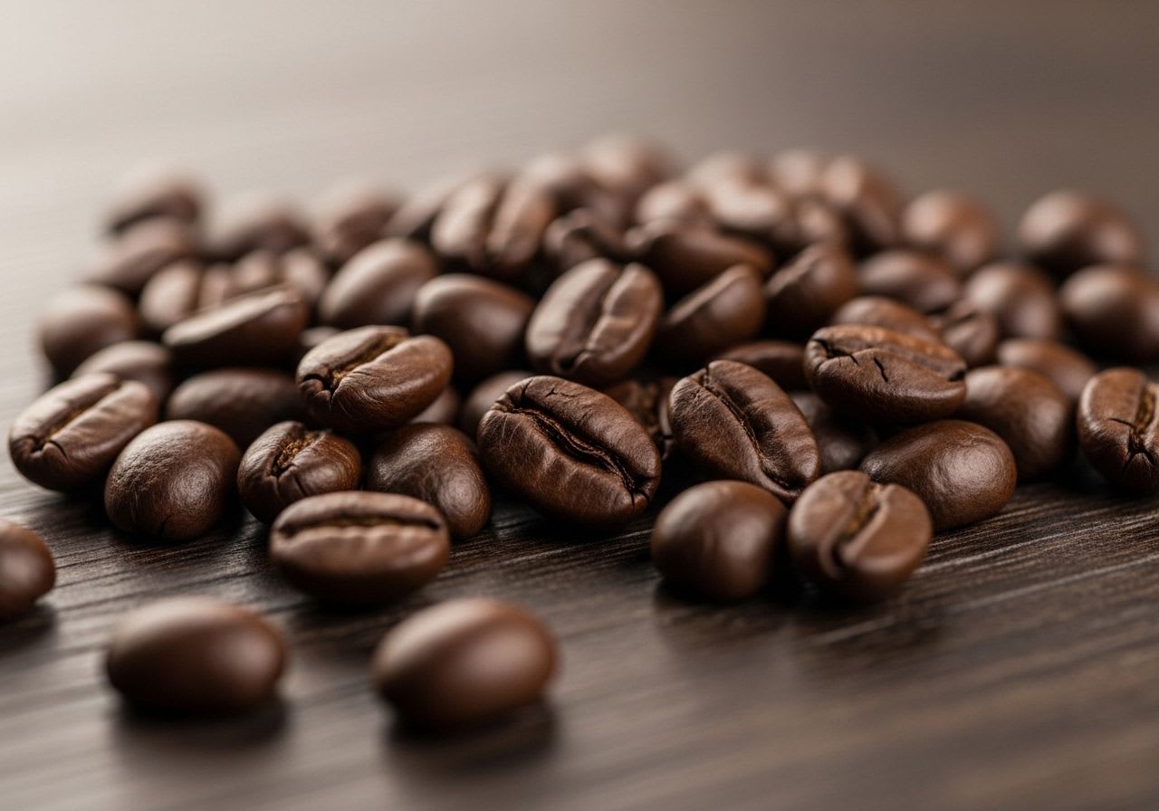Nahaufnahme von gerösteten Specialty Coffee Bohnen, die ihre hohe Qualität und die Abwesenheit von Defekten zeigen.