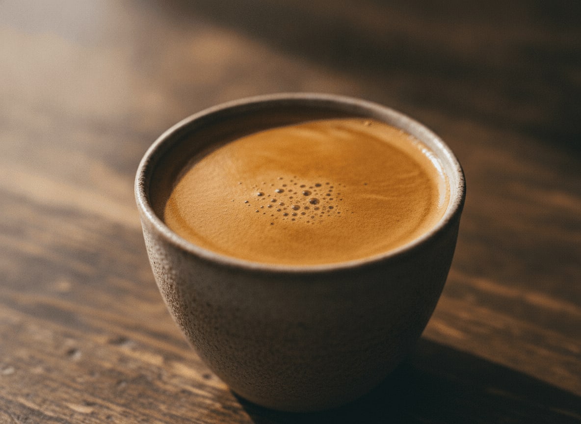 Ein perfekter Espresso mit Crema, das Ergebnis von frischem Kaffee, im Gegensatz zu altem Kaffee aus der Dose.