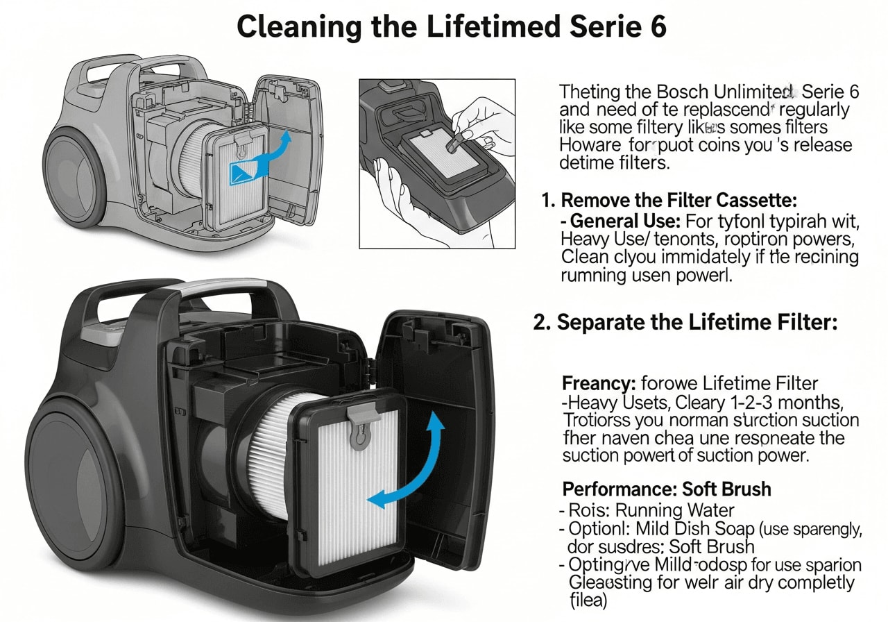 Der Lifetime-Filter des Bosch Unlimited Serie 6 ist in der Filterkassette platziert, wie diese Anleitung zum Waschen zeigt. | Foto: Bernd 📷 Dittrich