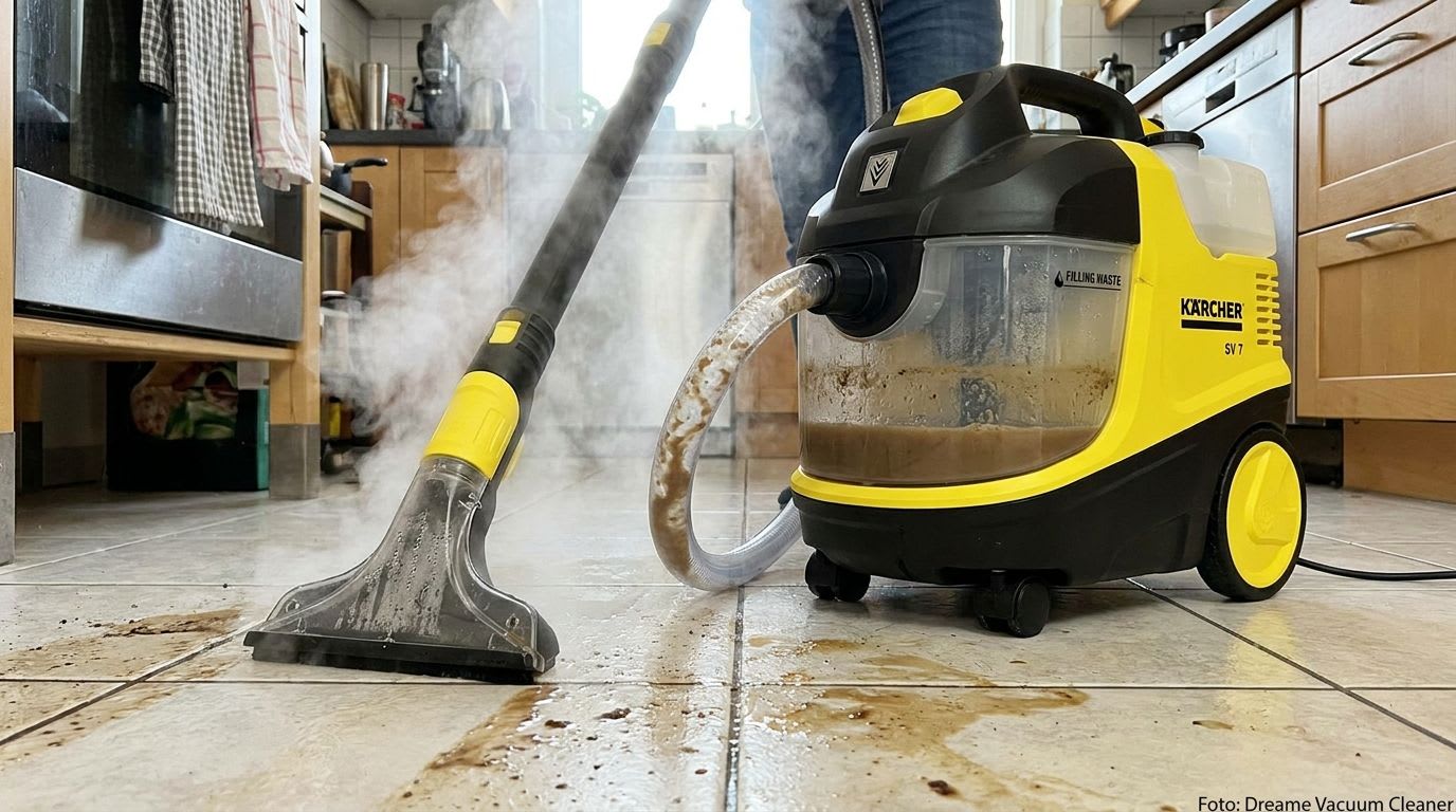 Der Kärcher Dampfreiniger SV 7 als Dampfsauger in Aktion, der gelösten Schmutz und Wasser direkt für maximale Effizienz aufsaugt. | Foto: Dreame Vacuum Cleaner