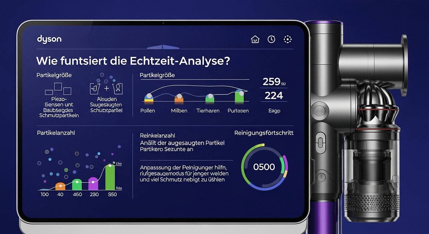 Das LCD-Display des Dyson V12 Detect Slim zeigt dank Piezo-Sensor eine Echtzeit-Analyse der aufgesaugten Staubpartikel. | Foto: Yura Timoshenko