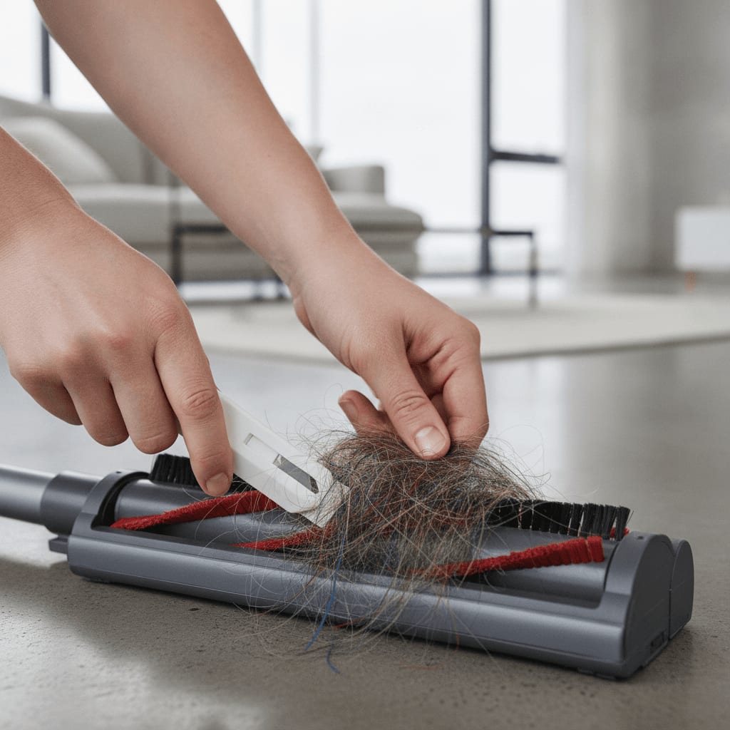 Schritt 3: Haare von der Bürstenrolle entfernen, falls der Shark Akkusauger deshalb nicht mehr saugt.