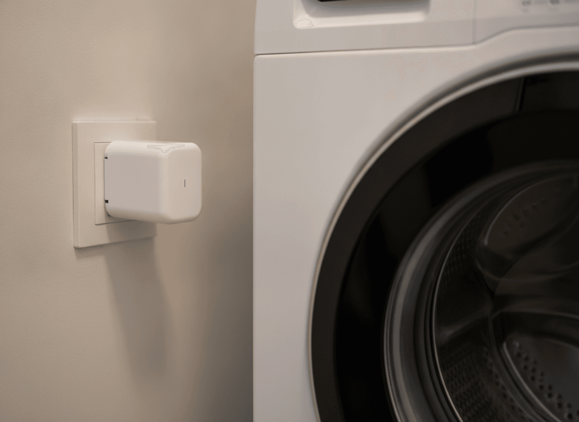 Zwischenstecker an der Steckdose neben der Waschmaschine