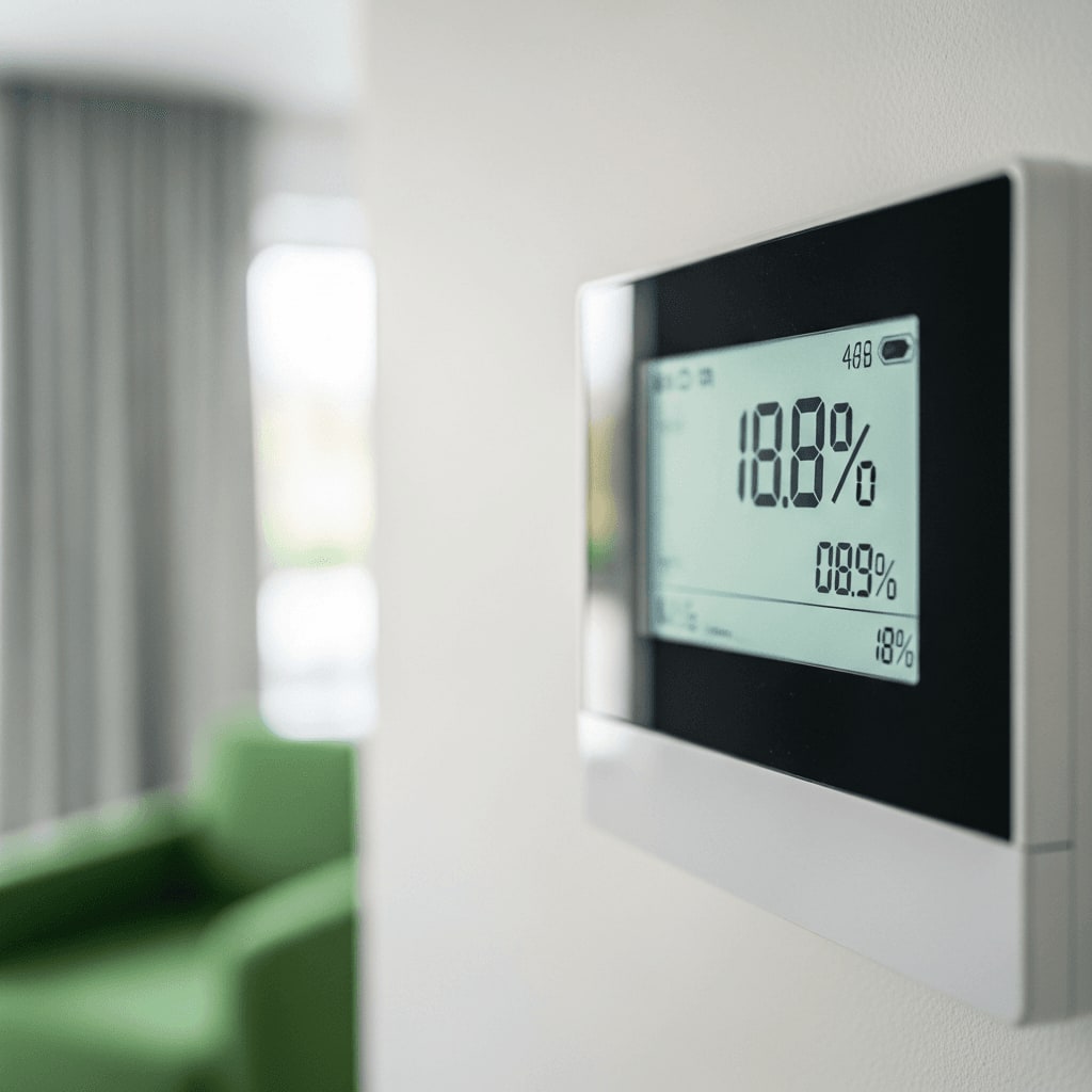 Ein modernes digitales Smart-Meter zeigt die eingespeiste Strommenge vom Balkonkraftwerk auf dem Display an.