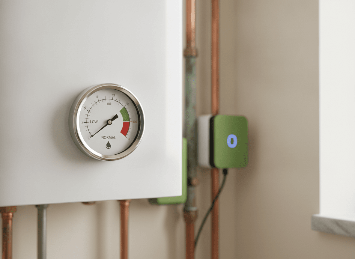 Ein Manometer mit zu niedrigem Wasserdruck, ein Fehler, der nach dem Heizkörper entlüften oft vergessen wird zu prüfen.
