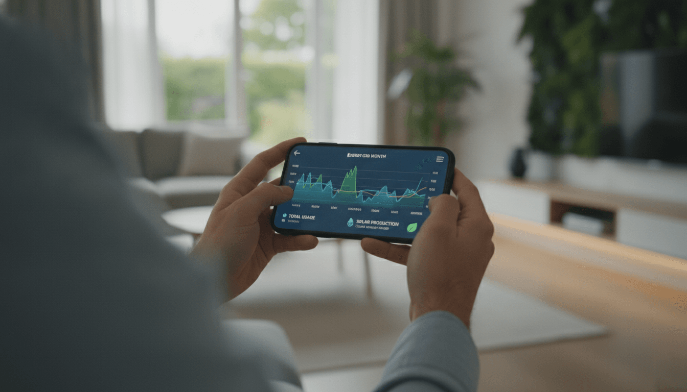 Person analysiert den Stromverbrauch auf einer App, um mit der kWh berechnen Formel Kostenfallen aufzudecken.