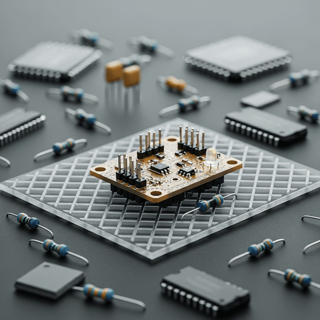 Kleiner ESP32-Mikrocontroller für eine Open-Source Monitoring-App auf einer antistatischen Matte.