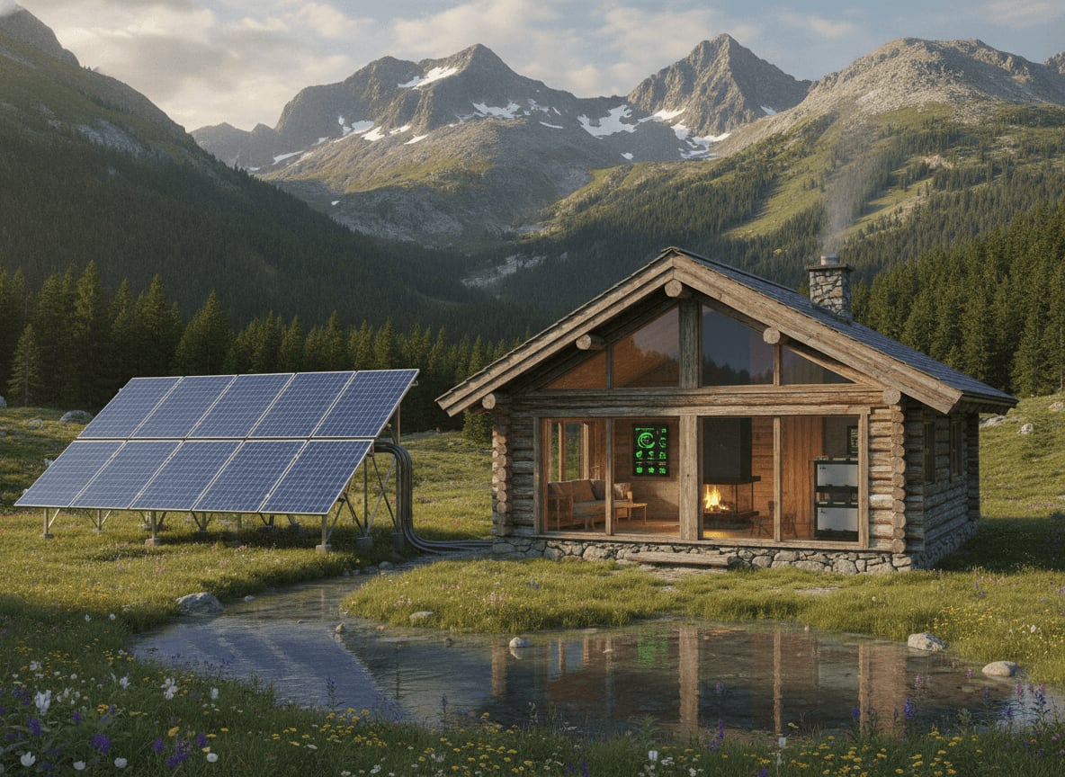 Eine Inselanlage versorgt eine abgelegene Hütte mit Strom für den kompletten Photovoltaik-Eigenverbrauch ohne Netzanschluss.