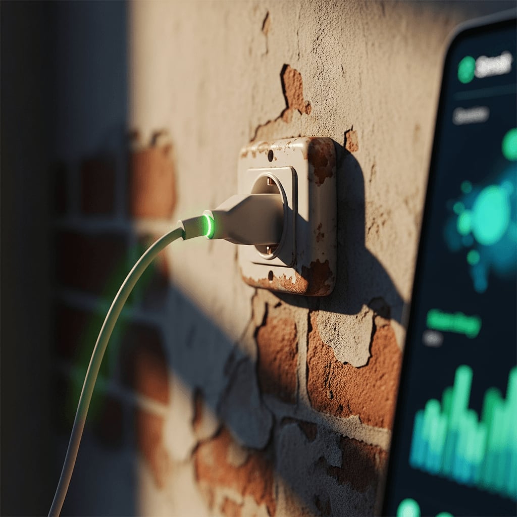 Veraltete und abgenutzte Steckdose im Altbau, die bei 800W Balkonkraftwerken eine potenzielle Brandgefahr darstellt.