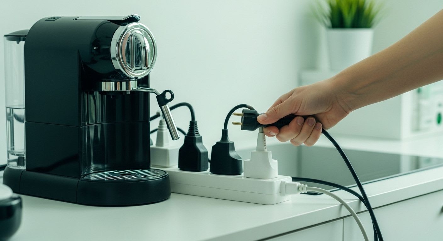 Eine Person zieht den Stecker eines defekten Geräts, um die Fehlerquelle zu finden, die den FI-Schalter auslöst.
