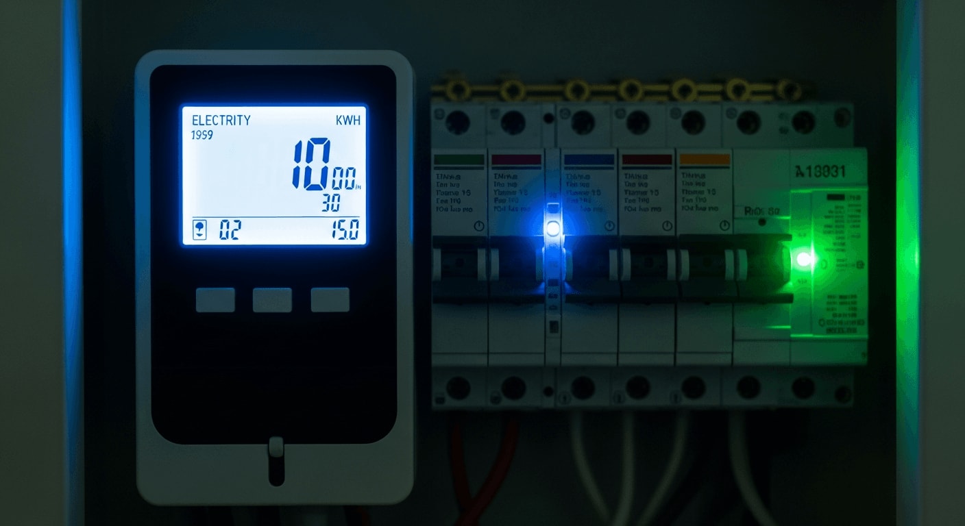 Moderner intelligenter Stromzähler im Sicherungskasten als Ersatz für alte Ferraris-Zähler durch die Smart Meter Pflicht