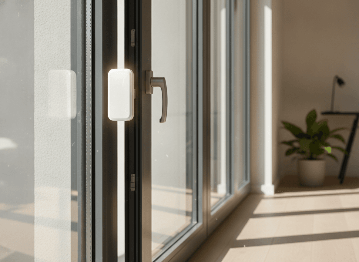 Ein smarter Fensterkontakt am Fensterrahmen meldet geöffnete Fenster an das Heizkörperthermostat und hilft beim Sparen.