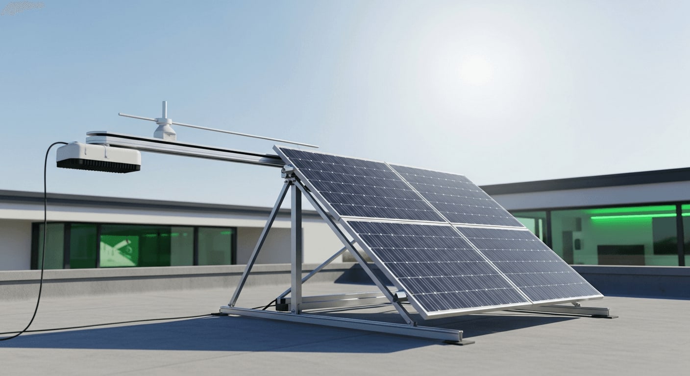 Einachsiges Solar-Tracking für zu Hause auf einem Flachdach zur Steigerung des Photovoltaik-Ertrags um bis zu 30 Prozent.
