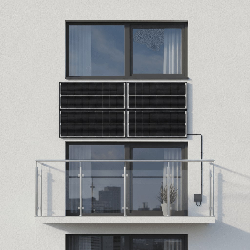 Installation von Solarmodulen an der Hausfassade als platzsparende Variante für den eigenen Solarstrom vom Balkon.