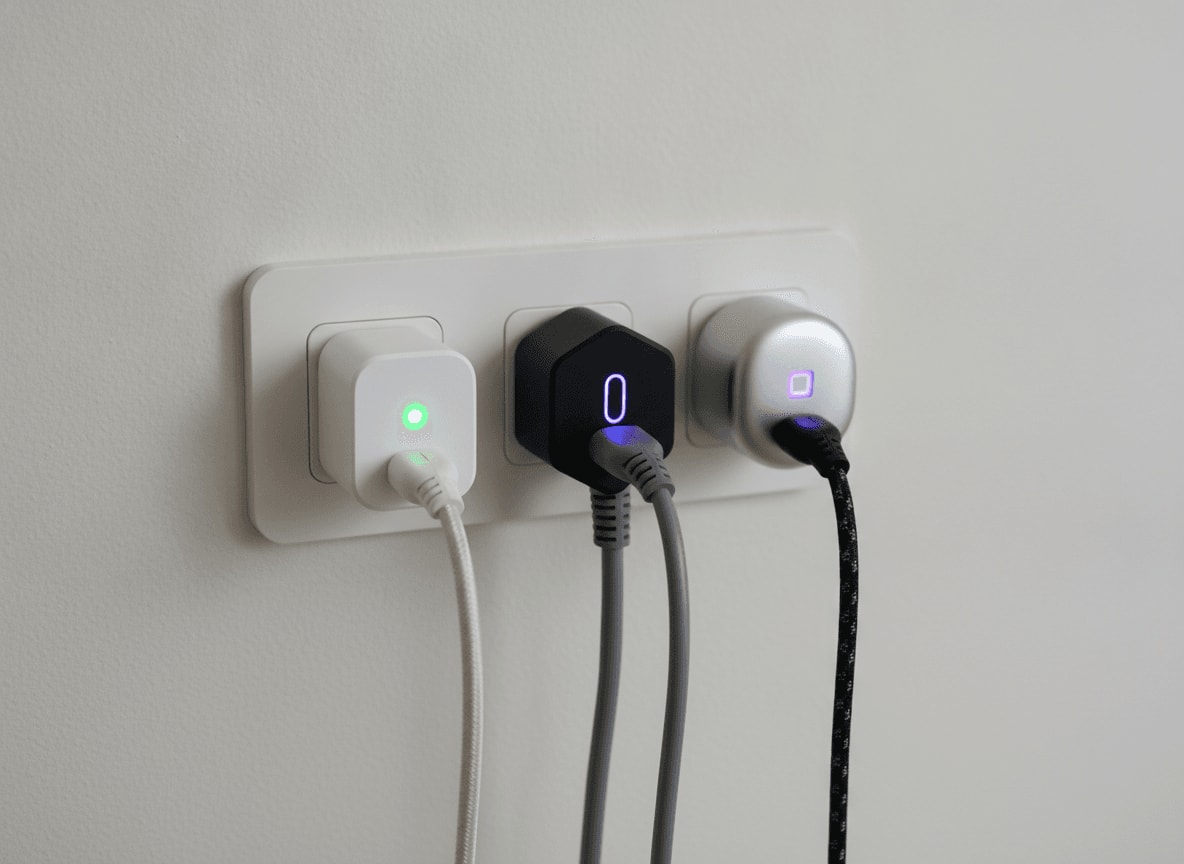 Mehrere smarte Steckdosen im Einsatz, um den Stromverbrauch von Geräten zu messen und versteckte Energiefresser im Haushalt aufzuspüren.