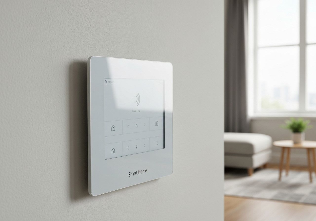 Intelligentes Energiesparen: Ein Smart-Thermostat zeigt eine niedrige Heiztemperatur an, optimiert den Verbrauch effizient.
