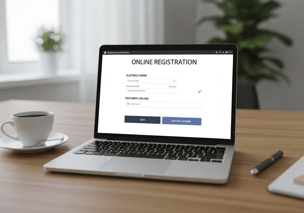 Marktstammdatenregister Anmeldung nach dem Wechselrichter Upgrade 600W auf 800W: Laptop mit Online-Registrierungsformular.
