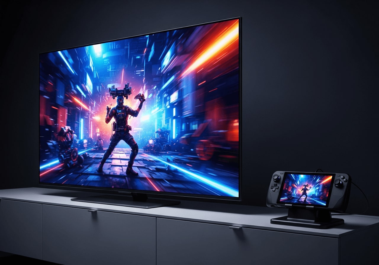 Flüssiges Gaming auf einem großen 4K-Fernseher dank einer performanten Dockingstation für Handheld-PCs