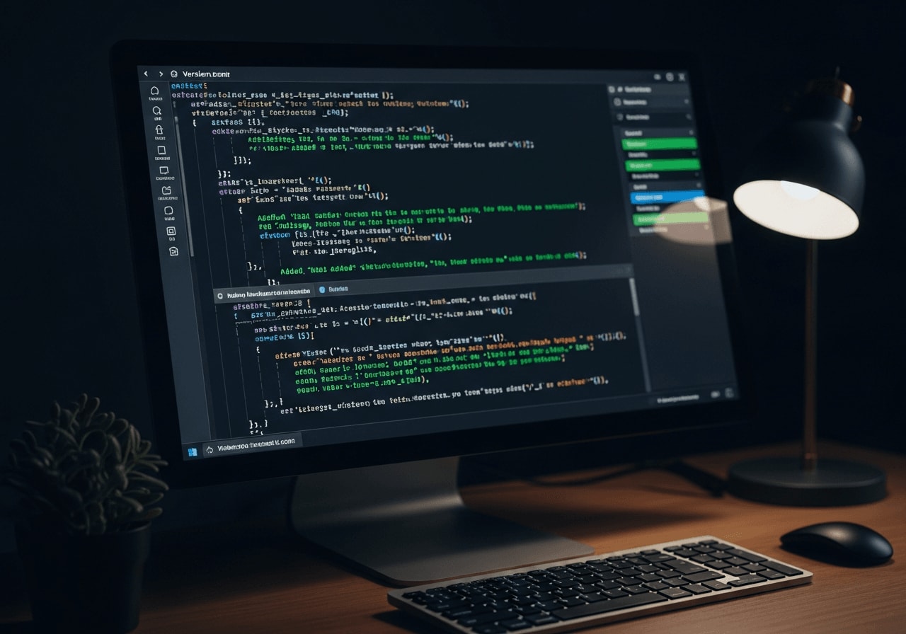 Monitor zeigt YAML-Code und Git-Versionskontrolle zur Nachverfolgung von Breaking Changes in Home Assistant.