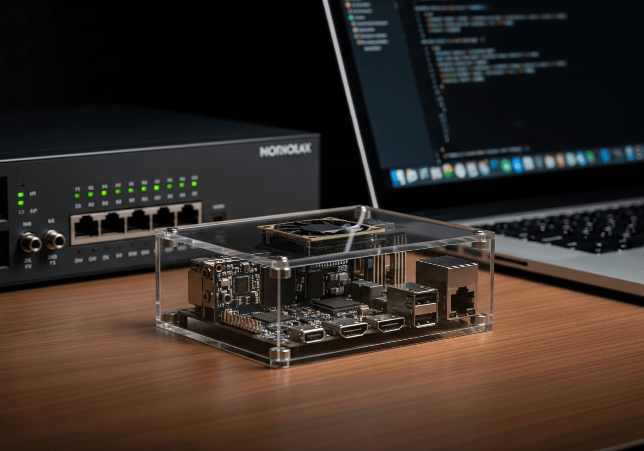 Ein Raspberry Pi als Testinstanz für Home Assistant Updates neben einem Laptop zur Vermeidung von Breaking Changes.
